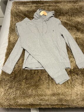 AllSaints Men's Light Gray Crewneck Hoodie with Matching Sweat pants combo